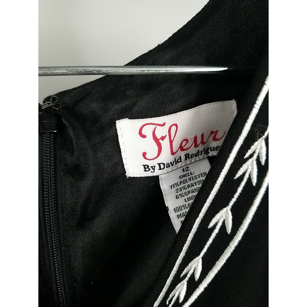 Fleur By David Rodriguez Womens Floral Short‎ Sleeve Embroidered Black Dress 12 - Picture 4 of 7